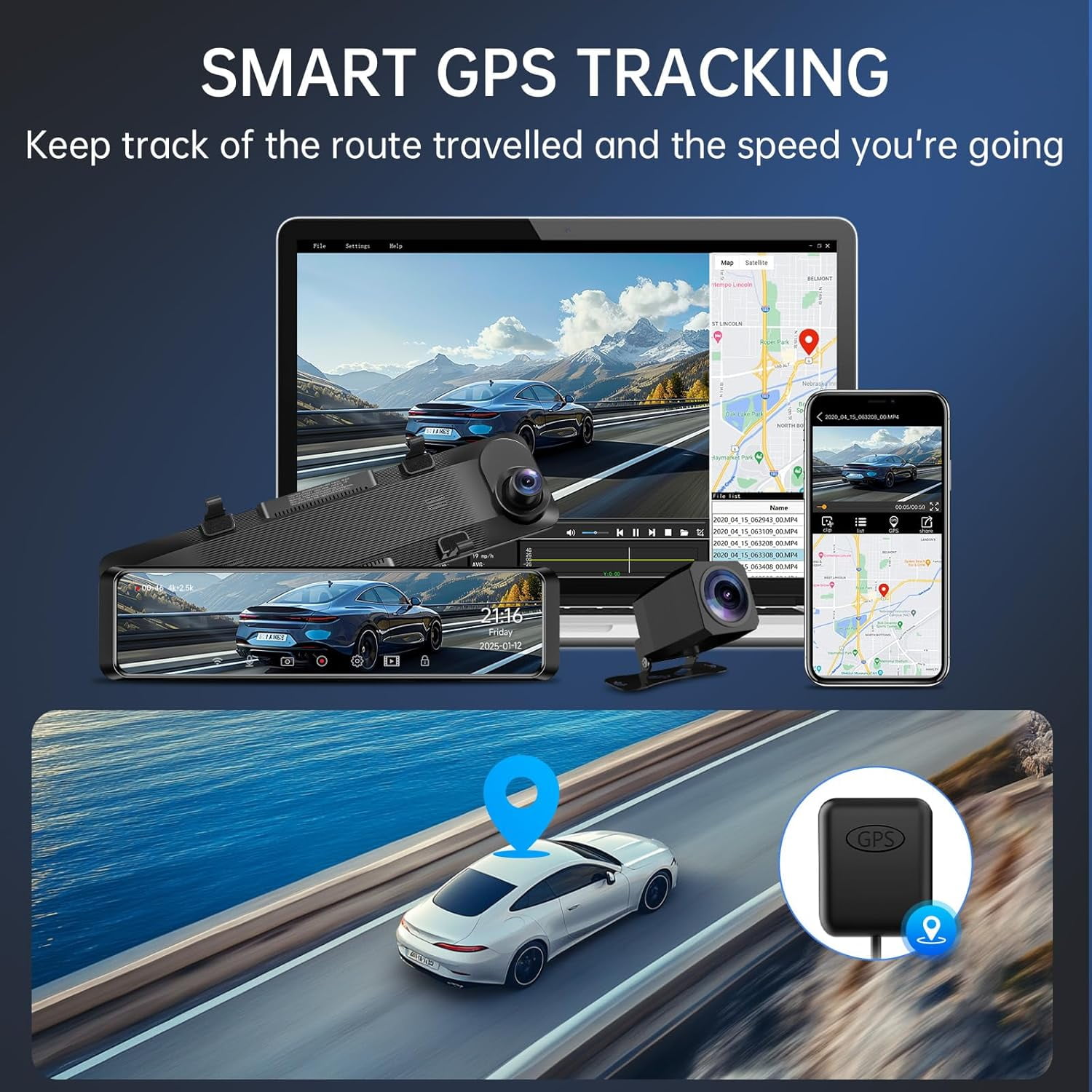 4K UHD Dual Dash Cam Front and Rear, 12"Touch Screen Mirror Dash Cam, Night Vision, Voice Control, G-Sensor, Including 32GB SD"