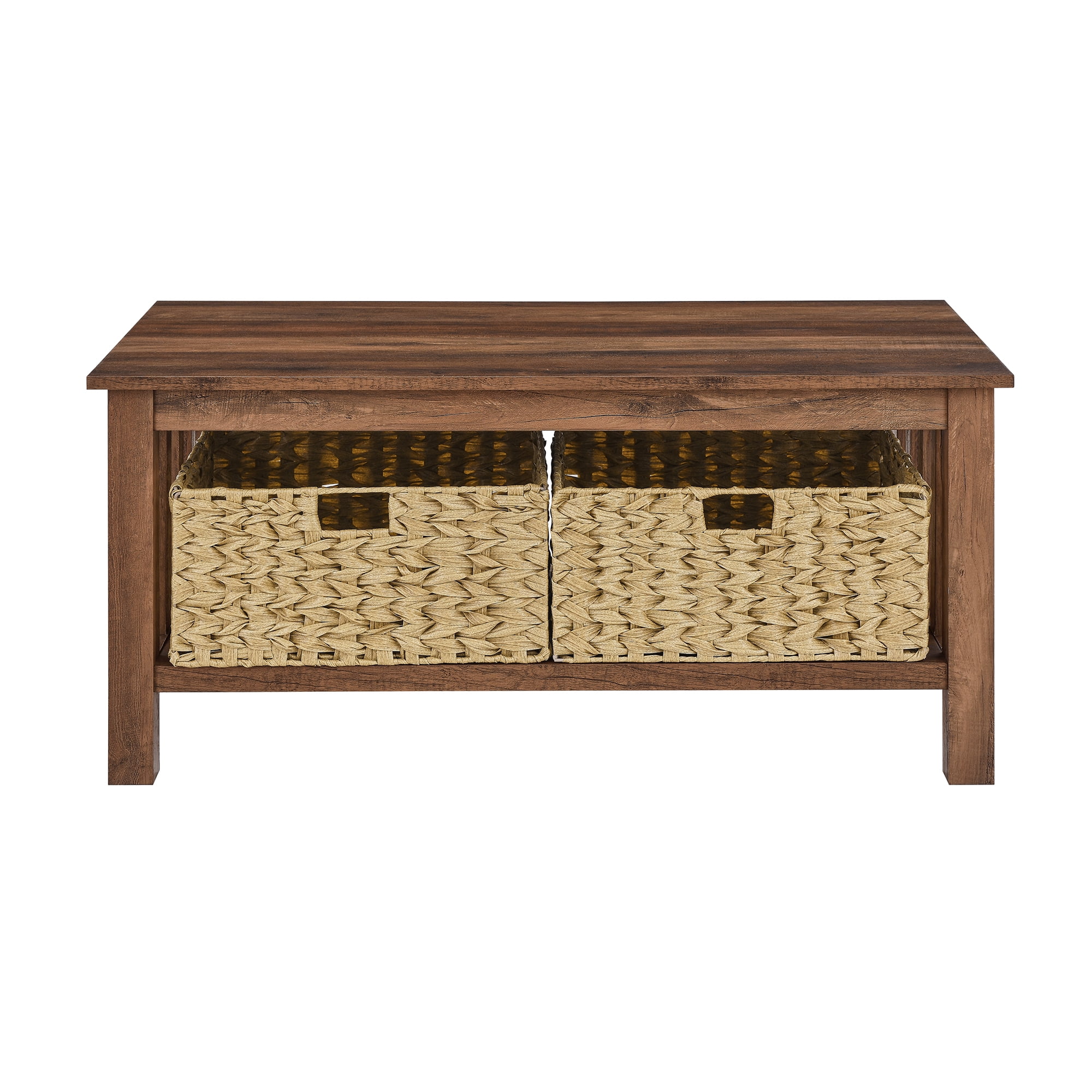 Woven Paths Farmhouse Mission Rectangle Coffee Table with Baskets, Reclaimed Barnwood