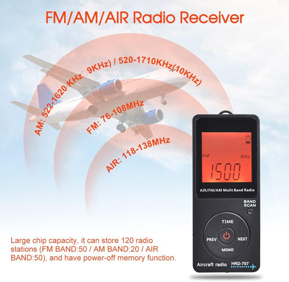 Handheld Aviation AM FM Radio Receiver - Backlit LCD, Sleep Timer, Earphone Jack | Real-Time Aircraft Weather Band for Travel & Emergency