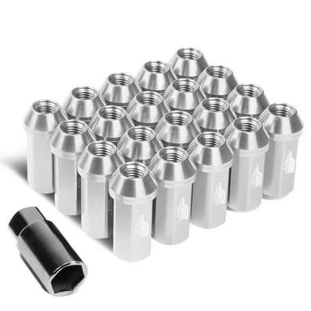 J2 Engineering LN-T7-005-15-SL J2 Engineering 7075 -T6 Forged Aluminum M12x1.5 20Pcs 50mm Height Close -End Lug Nut Set w/Adapter Key (Silver)