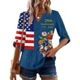 thumbnail image 5 of Evdexr Women's Independence Day Shirts Patriotic 3/4 Sleeve Tops 4th Of July V Neck Graphic Red Blue and White Shirt 1776 2026 Button Casual T Shirts Dark Blue S, 5 of 6