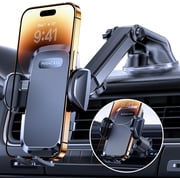 Car Phone Mount [ Upgraded Strong Military Grade Suction Cup] Long Arm Phone Holder for Car Dashboard Windshield Vent Hands Cell Phone Holder Compatible with All Mobile Phones