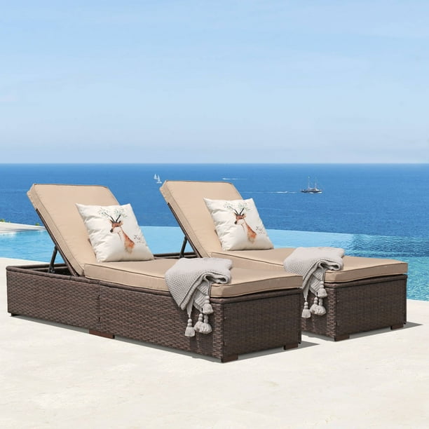 Patiorama Set of 2 Patio Chaise Lounge Chair, Outdoor Pool Beach Brown