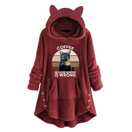 

ELA Onesie-Pajamas Women Plus Size Ultra Soft & Cozy Fleece Mid Cat Ear Hooded Pjs One-Piece Graphic Tees Hoodies