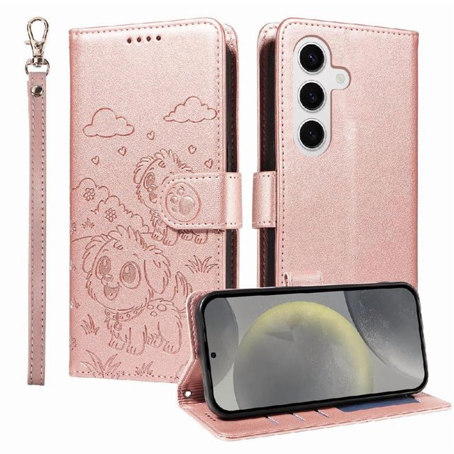 Funda Cartera GANGXUN con Diseño de Perrito en Relieve para Samsung Galaxy S24 , Protección 360° con Ranuras y Correa Desmontable