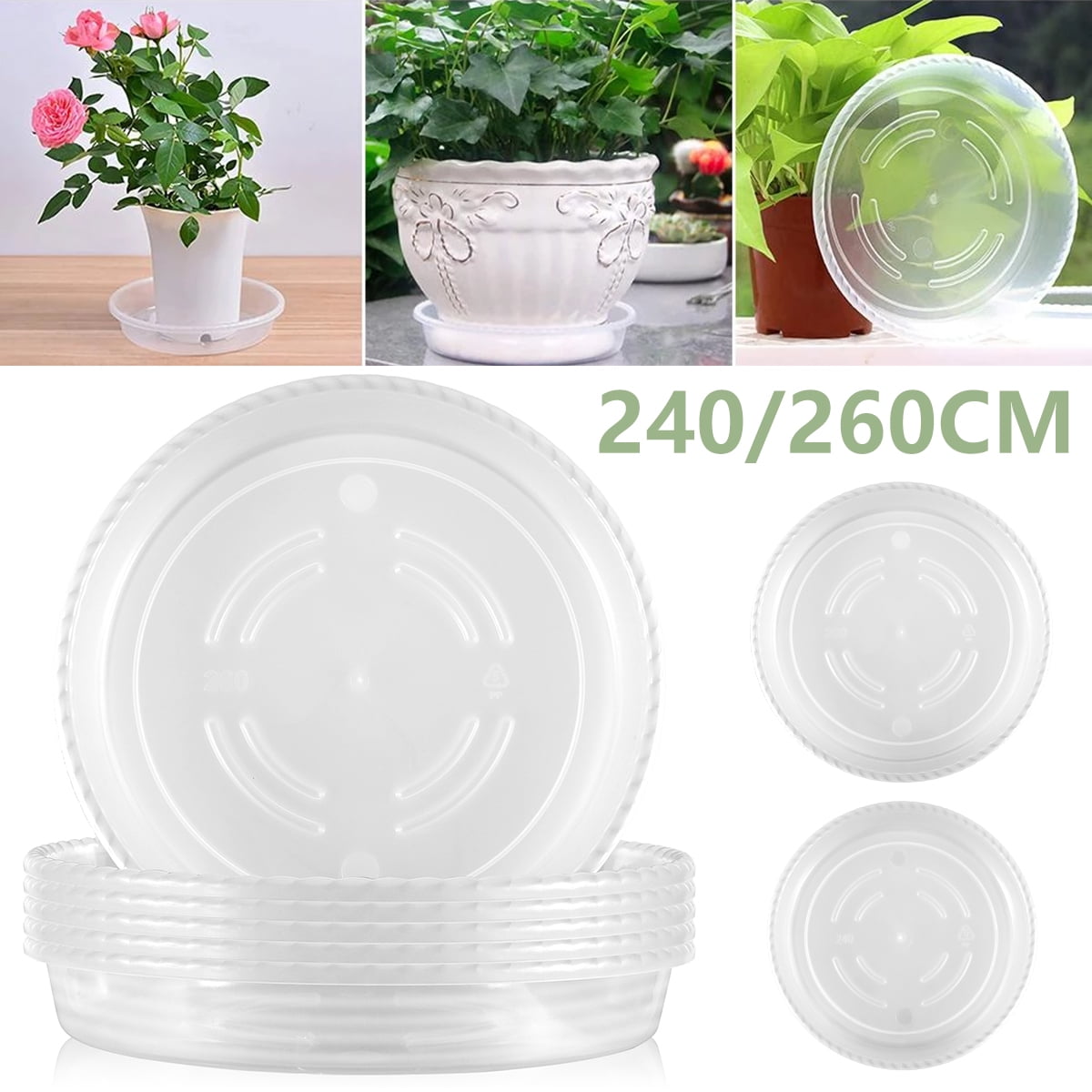 BUTORY 6Pcs Flower Pot Tray Plastic White Plant Saucers Thick AntiLeak