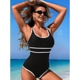 thumbnail image 6 of Women'S Color Block One-Piece Athletic Swimsuit Sports Tummy Control Cheeky Bathing Suits White S, 6 of 9