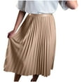 thumbnail image 2 of Maxi Skirts for Women High Waisted Elastic Long Floral Skirt Women Casual Summer Large Solid Elastic Waist Flax A-line Ankle Skirt Ndbuld,Khaki, 2 of 5
