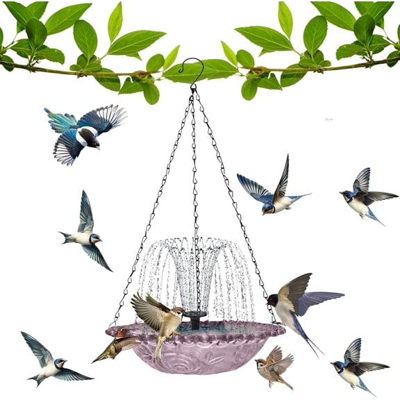Solar Cascade Hanging Bird Bath Fountain with Solar Pump, Outdoor Hanging Bird Bath with Acrylic Bowl, Hanging Hummingbird Bird Bath Fountain for Garden Patio Yard Balcony Wild Birds