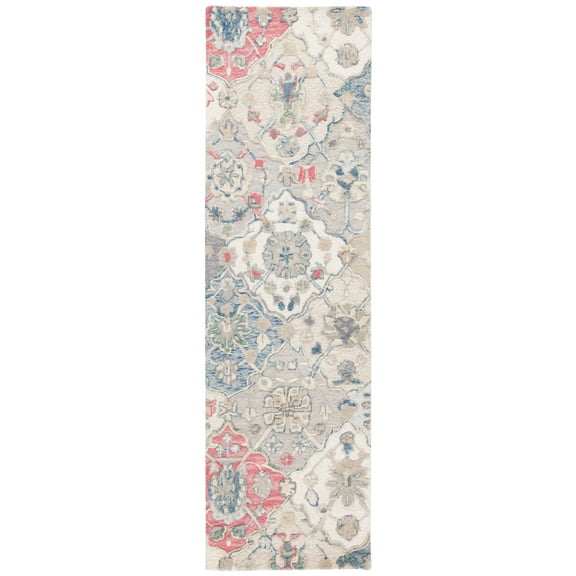 SAFAVIEH Glamour Charmaine Floral Wool Runner Rug, Ivory/Red, 2'3" x 16'