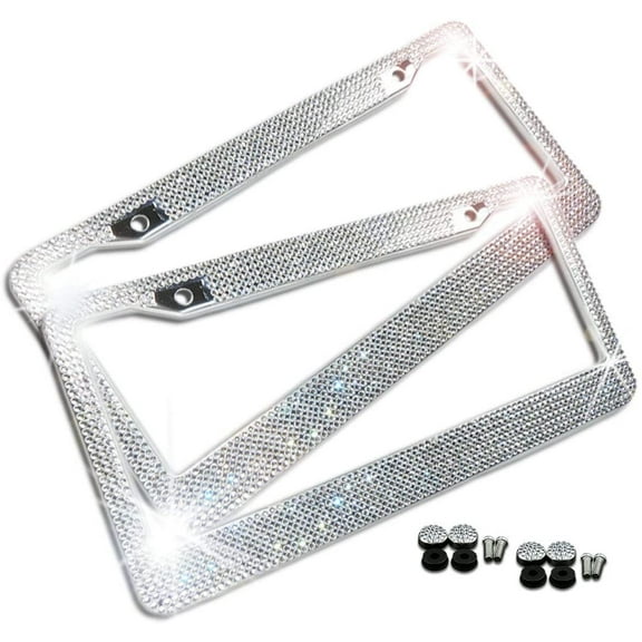 Zone Tech Shiny Bling License Plate Cover Frame - 2-Pack Crystal Novelty/License Plate Frame with Mounting Screws