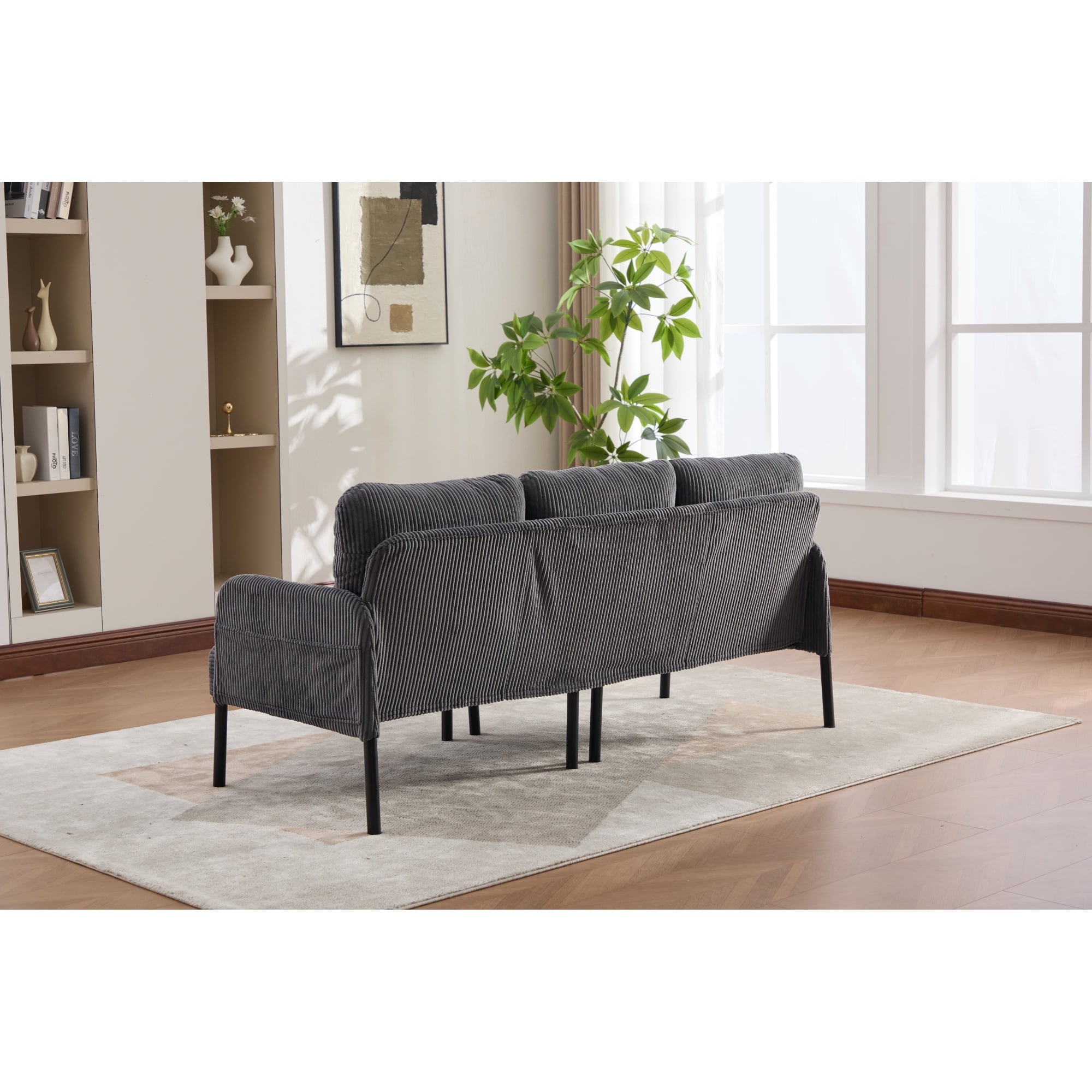 Leumius Oversized Sofa Couch for Living Room,68" Corduroy Upholstered Couch with Metal Legs & Side Pockets for Bedroom, Office or Apartment,Carbon Gray