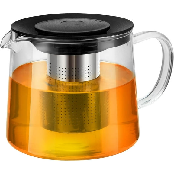Glass Teapot 34oz/1000ml with Removable Stainless Steel Infuser Tea pot, Heatproof Borosilicate Glass Tea Make, Stovetop Safe Glass Tea Kettle for Loose and Blooming Leaf Tea