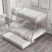 DreamBuck Triple Bunk Bed Twin over Full, Metal Bunk Bed with Trundle, 3 in 1 Bunk Beds, Sturdy Steel Bunk Beds Frame for 3 Teens with Two Side Ladders and Safety Guard Rail, Silver