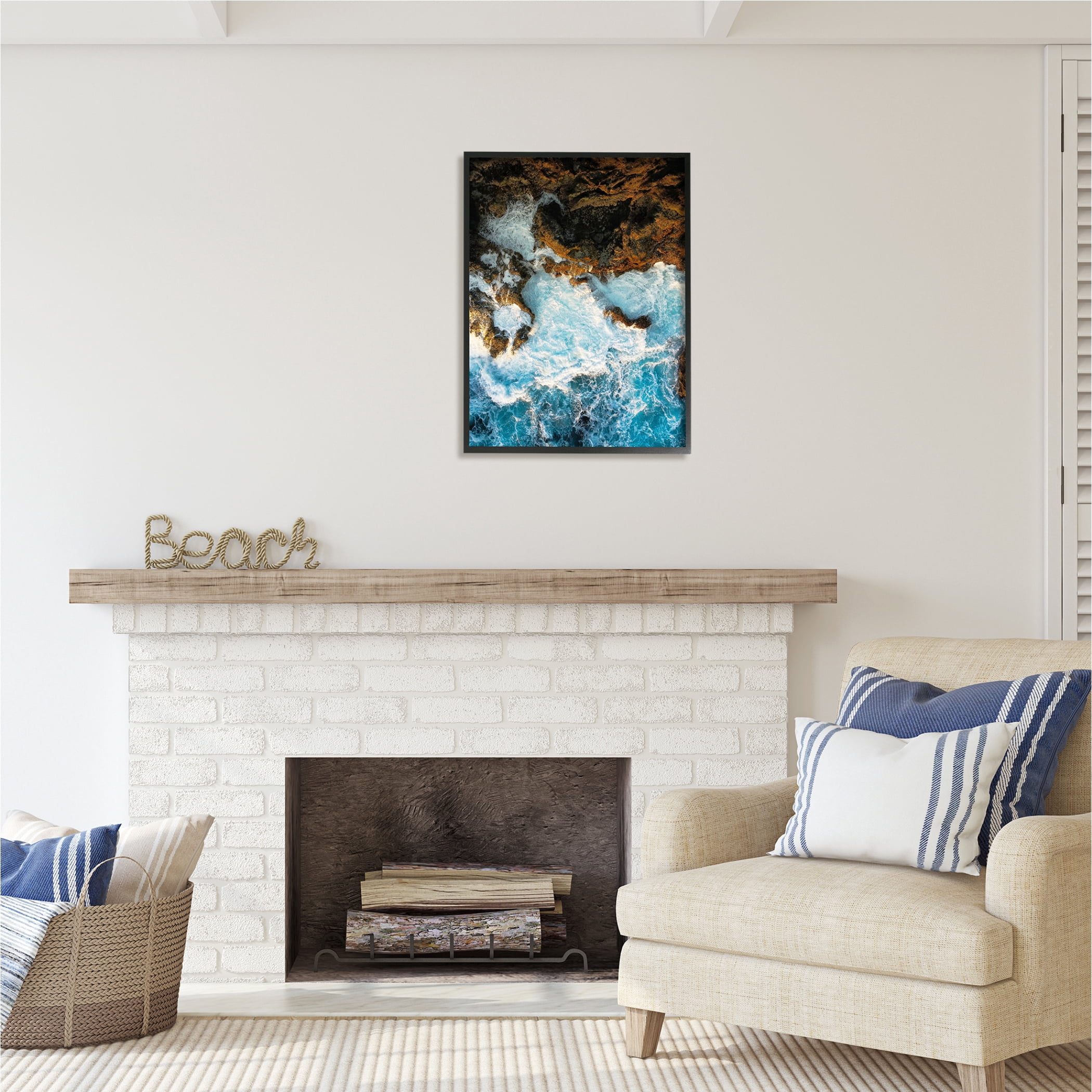 Stupell Industries Rocky Ocean Waves View Nature Photography Black Framed Art Print Wall Art, 24 x 30