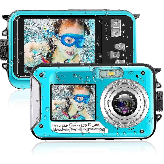 Cámara impermeable 10 pies 2.7k Full HD 48mp Cámara subacuática Zoom digital 16x Cámara digital impermeable Temporizador automático Pantallas duales Cámara subacuática para S