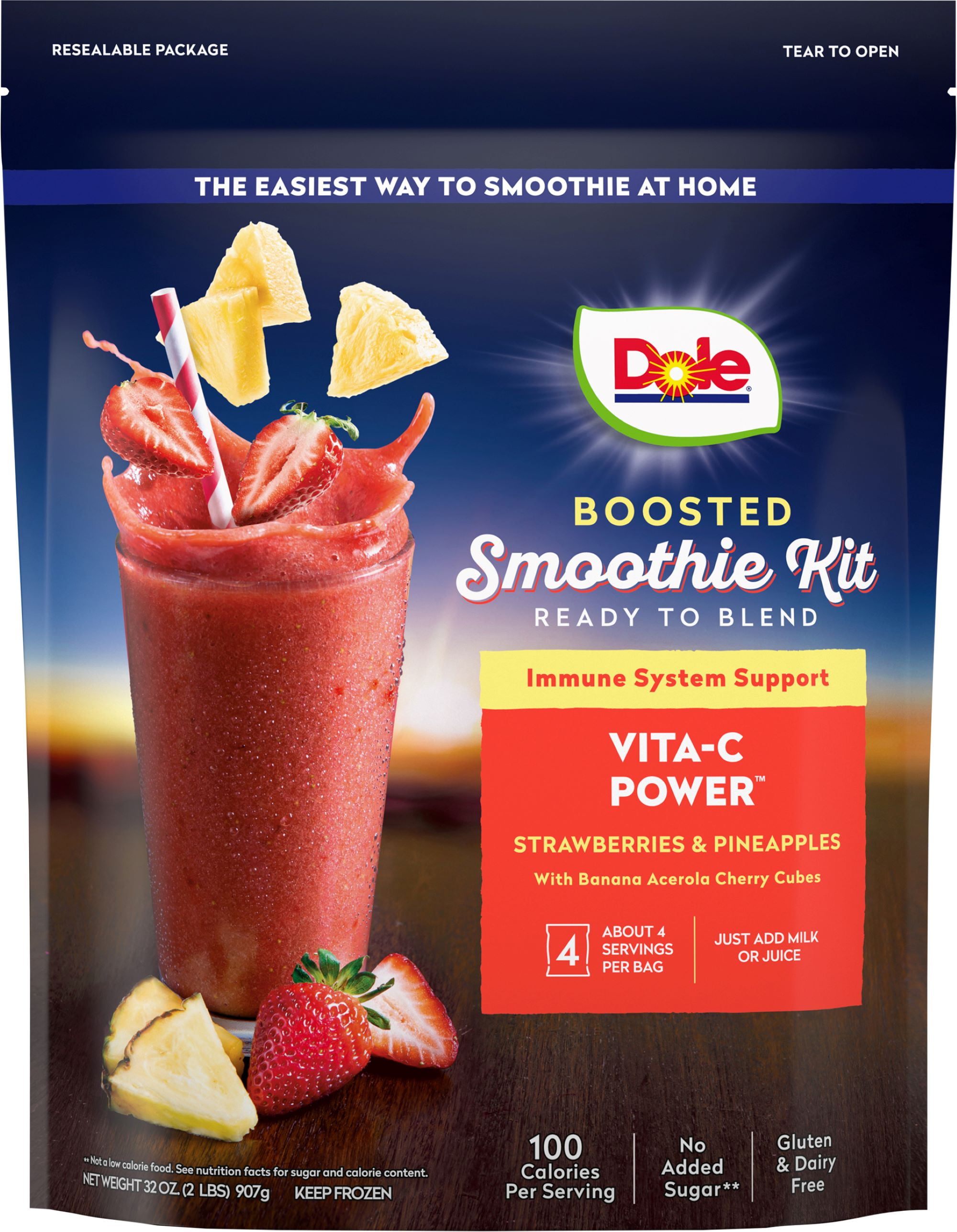 Dole Boosted Blends Frozen Strawberry and Pineapple Vita-C Smoothie Blend, 32 oz