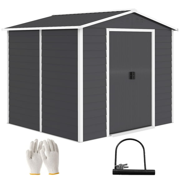 Outsunny 8'x7' Outdoor Storage Shed Garden Shed w/ Lock, Dark Grey