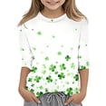 thumbnail image 1 of GPOECD T-Shirt de Jour pour Filles Graphique à la Mode Polyvalent Col Rond Manches 3/4 Décontracté Mélange Doux Hauts pour Filles Vert,130, 1 of 5