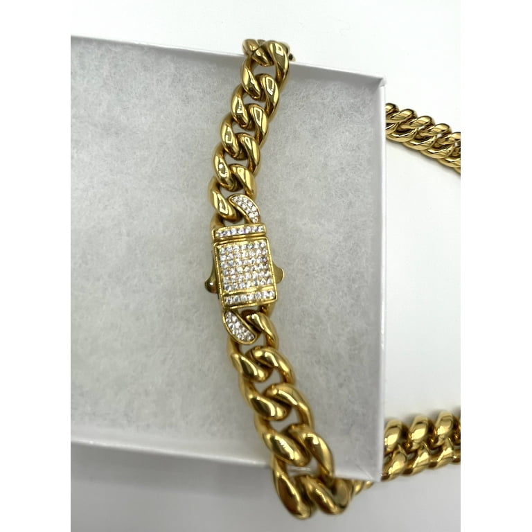 12mm Solid Miami Cuban Gold Diamond Lock Necklace