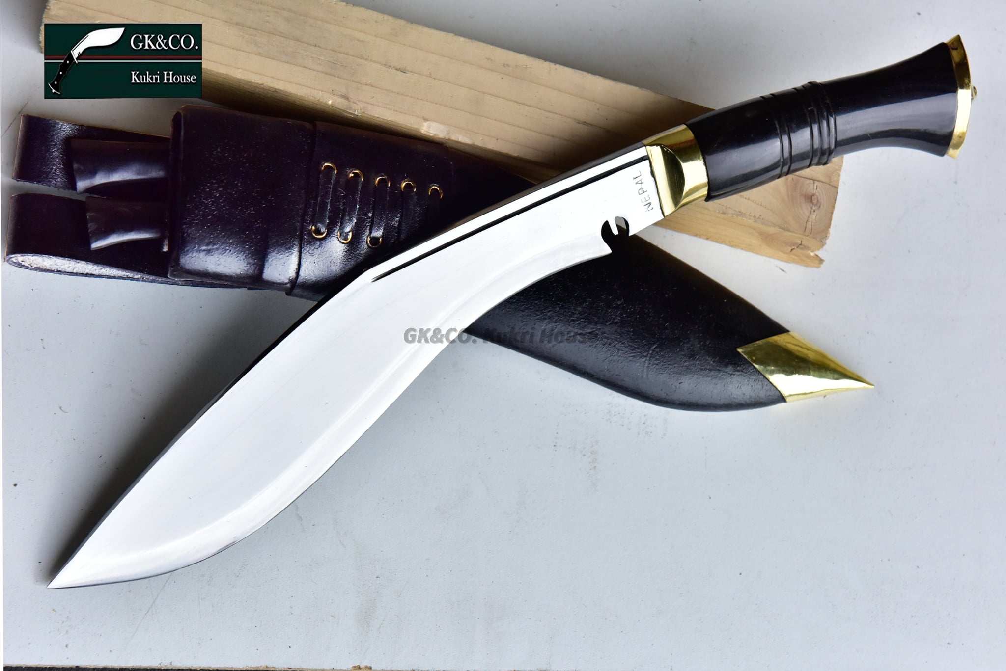 10  inches Blade Genuine Kukri/Khukuri - Service No.1 Highly Polished Knife - Handmade in Nepal by GK&CO. Kukri House.