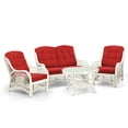 thumbnail image 5 of Malibu Set of 2 Natural Rattan Wicker  Lounge Chairs, Loveseat w/Burgundy Cushion and Coffee Table w/Glass, White Color, 5 of 7