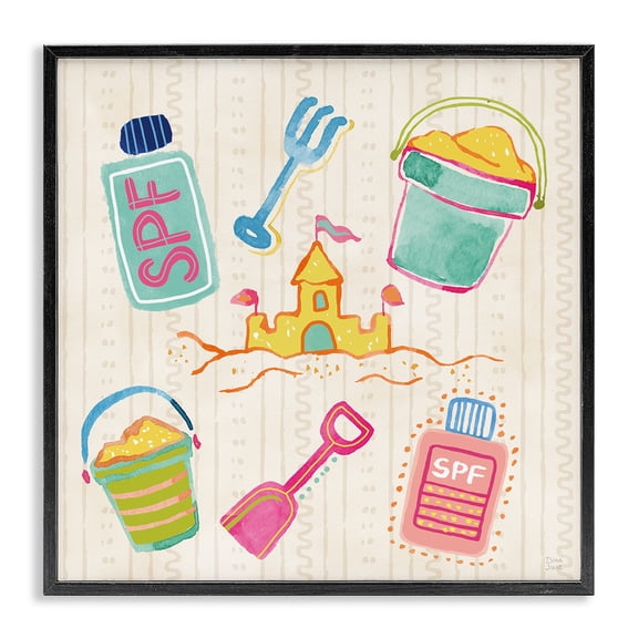 Stupell Industries Fun In The Sun Beach Pails Black Framed Giclee Art, design by Dina June