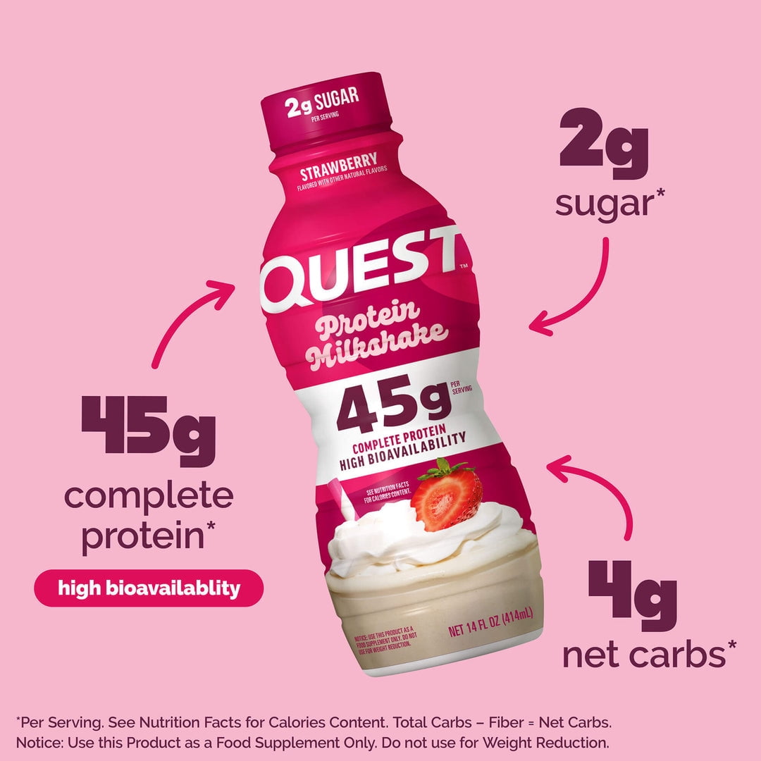 Quest Nutrition, 45g High Protein Strawberry Milkshake 14oz Ready to Drink, 1 Count