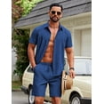 thumbnail image 3 of COOFANDY Men Cuban Sets Outfits 2 Piece Short Sleeve Cuban Shirts Guayabera Linen Suit, 3 of 6