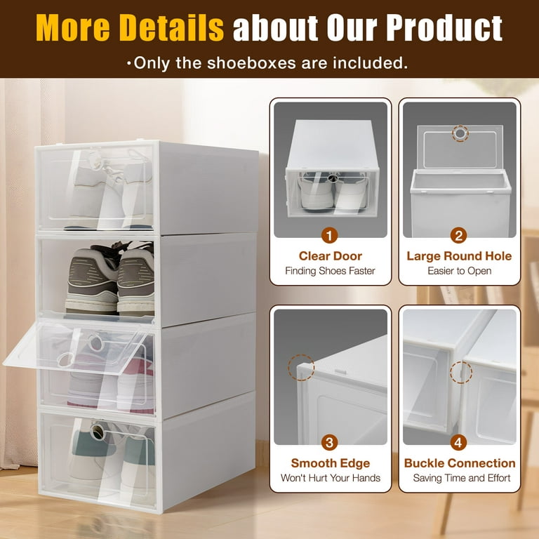 Anqidi Dust-proof Shoe Rack Organizer 12-Tiers Stackable 96 Pairs DIY Shoe Storage Cabinets Stand Clear Plastic Shoe Boxes (4*12), Adult Unisex, White