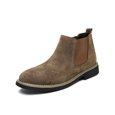 

Kesitin Men Comfortable Faux Suede Ankle Booties Office Fashion Shoes Round Toe Khaki (Plush Lining) 9.5