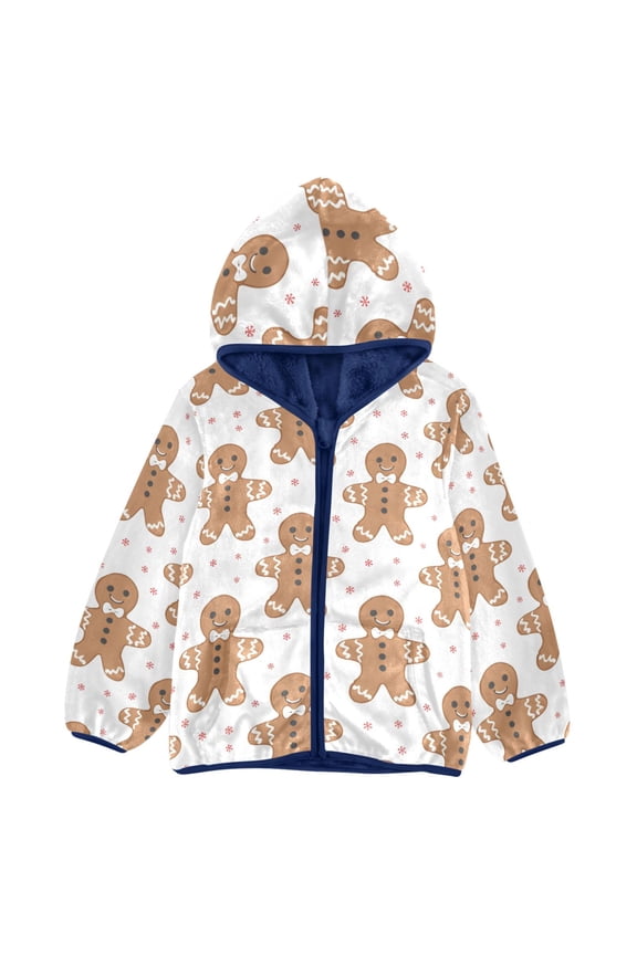 BZSMCE Double-Sided Sherpa Fleece Hooded Zipper Jacket Cookie Man Snowflake Pattern Pattern Batik Dye Method Print Warm Outerwear