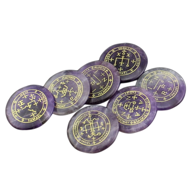 Conjunto de Cristal Hugo 7 Piezas Amatista Natural Pulido Grabado