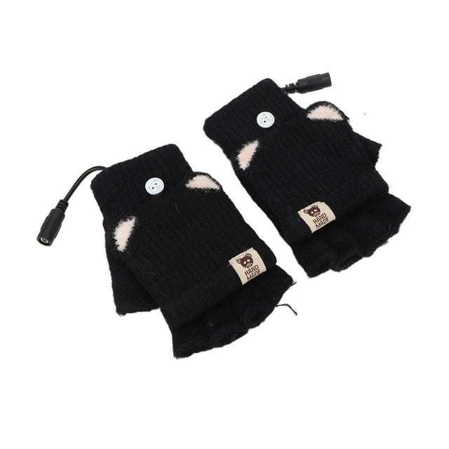 Guantes Sin Dedos De Calefacción, Manopla De Calefacción USB Suave, Lavable, Portátil, A La Moda, Encantadora Para Mujeres Para Trabajo De Oficina ANGGREK Negro