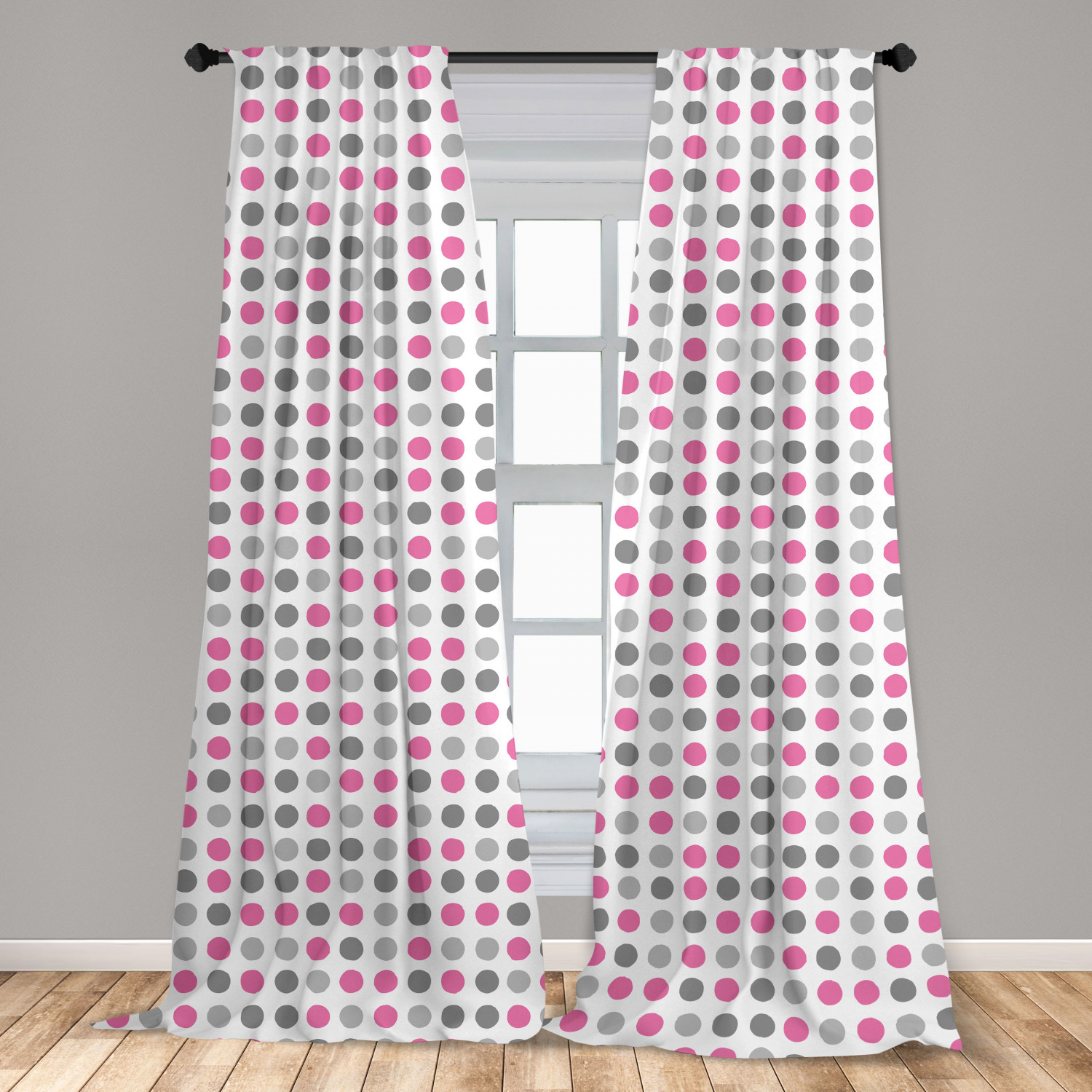 Geometric Curtains 2 Panels Set, Traditional Retro Polka Dots Design