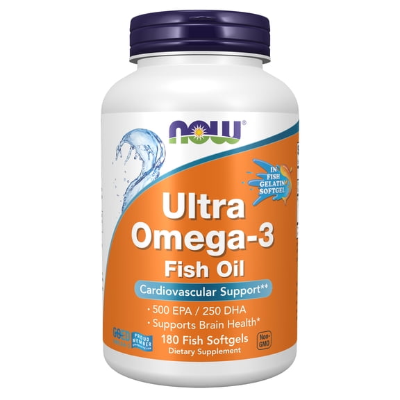 NOW Supplements, Ultra Omega-3, 500 EPA and 250 DHA, Cardiovascular Support, 180-Fish Gelatin Softgels