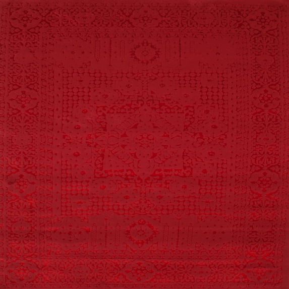 Ahgly Company Indoor Square Contemporary Red Abstract Area Rugs, 8' Square