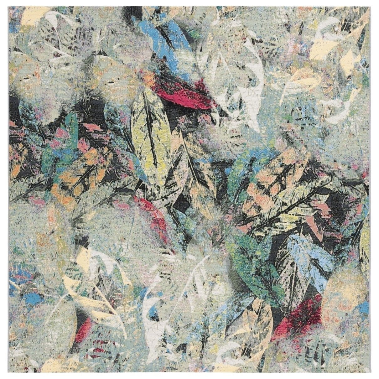 SAFAVIEH Barbados Eamon Botanical Indoor/Outdoor Area Rug, Black Green/Pink, 5'3" x 7'6"