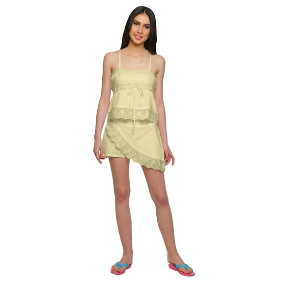 Moomaya WoMen's Cotton Spaghetti Strap Lace Top & Short Set Sleepwear