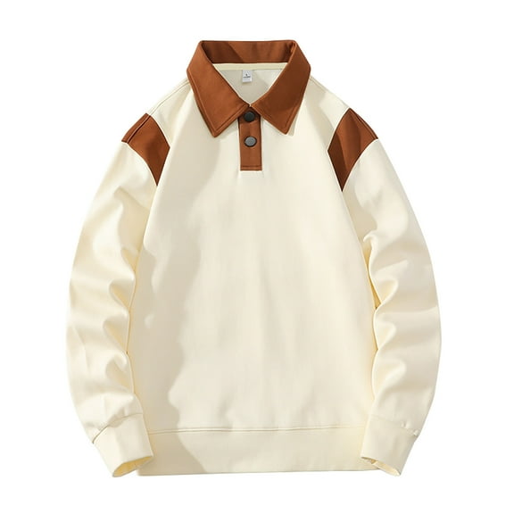 cfhntfmh Men's Button Lapel Sweatshirt Long Sleeve Soft Cotton Casual Pullover Top Solid Color Loose T-Shirt Outfits(Yellow,X-Large)