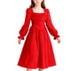 thumbnail image 1 of Vestido de niña de poliéster de manga larga y cuello redondo, color liso, estilo francés de alta gama, con cinturón y longitud media., 1 of 5