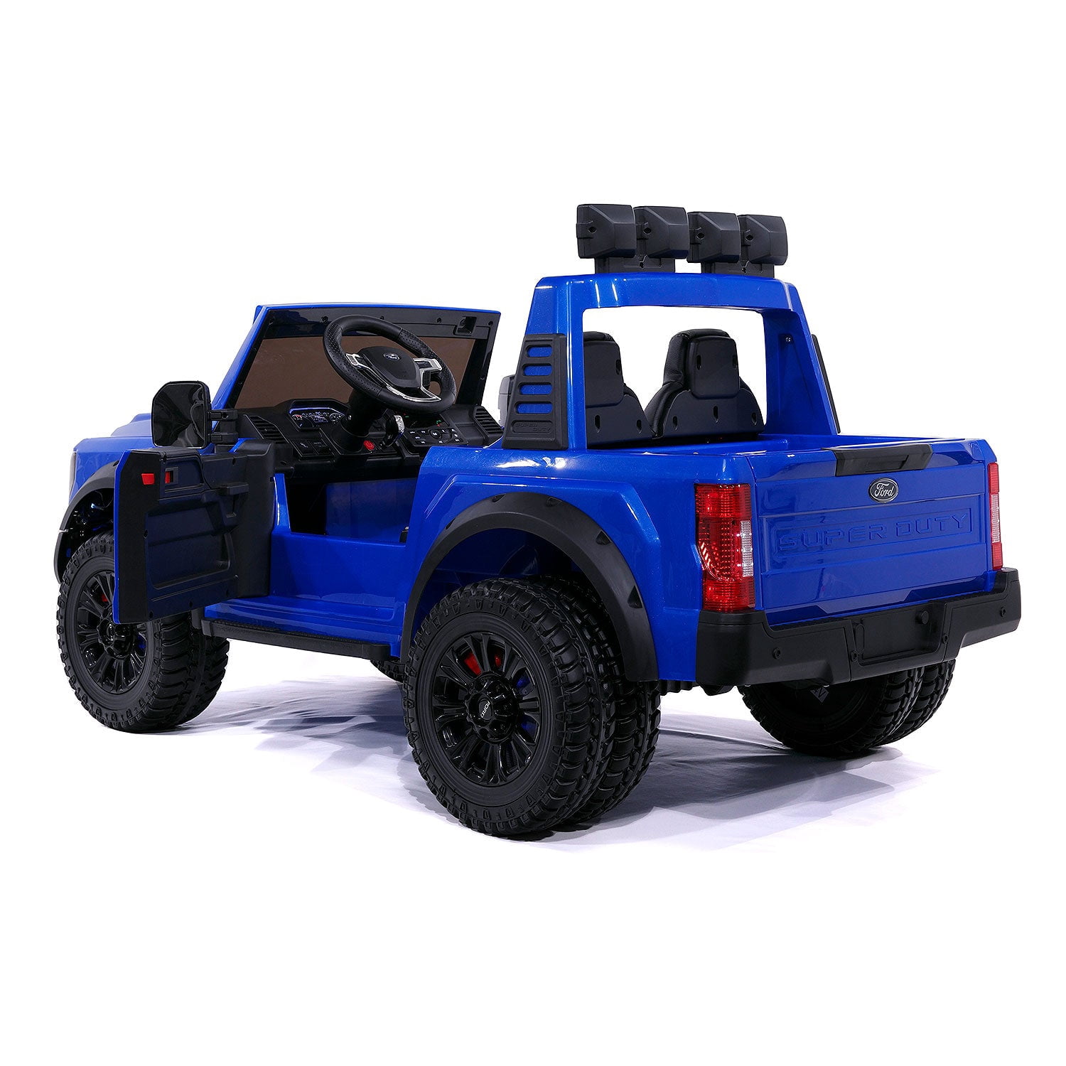 Ford F450 Kids 24V Electric Ride-On Truck Car w R/C Parental Control Remote, LED Foam wheels + Underbody LED Kit, MP3 + Wireless Music Streaming, Car Cover, Vegan Leather Seat