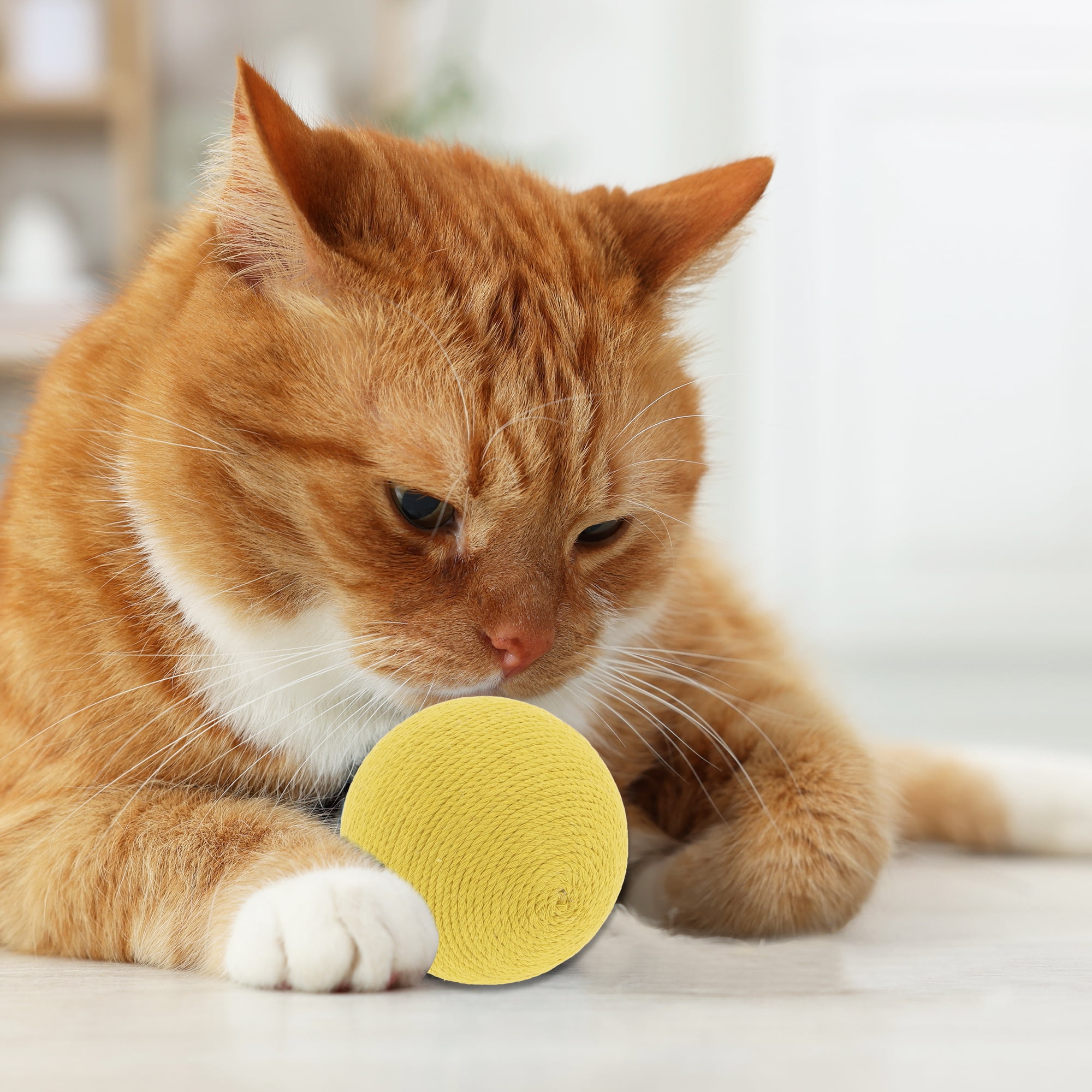 Unique Bargains Playing Ball with Bell for Cat Playtime Yellow