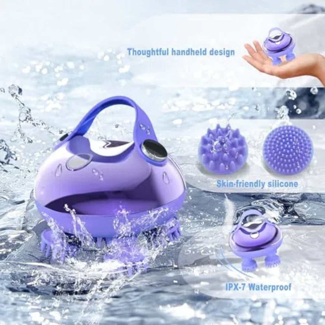 KAMUGO Scalp Massager Portable Electric Scalp Massager Hair Growth,Waterproof Handheld Head Scratcher Massager,3 Speed Modes with 8 Massage Claws Cat Massager(Purple)