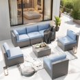 thumbnail image 7 of SOLAURA 7-Piece Patio furniture Outdoor  Sofa Set, Gray Wicker Rattan  Sectionals Light Blue Cushion Sofa Conversation Set with Glass Coffee Table, 7 of 7