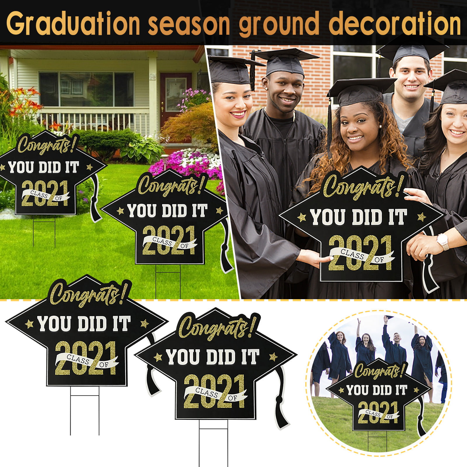 Happy Graduation Yard Sign Stakes Decorations 2021-Congrats Grad Cap Decor Utili 