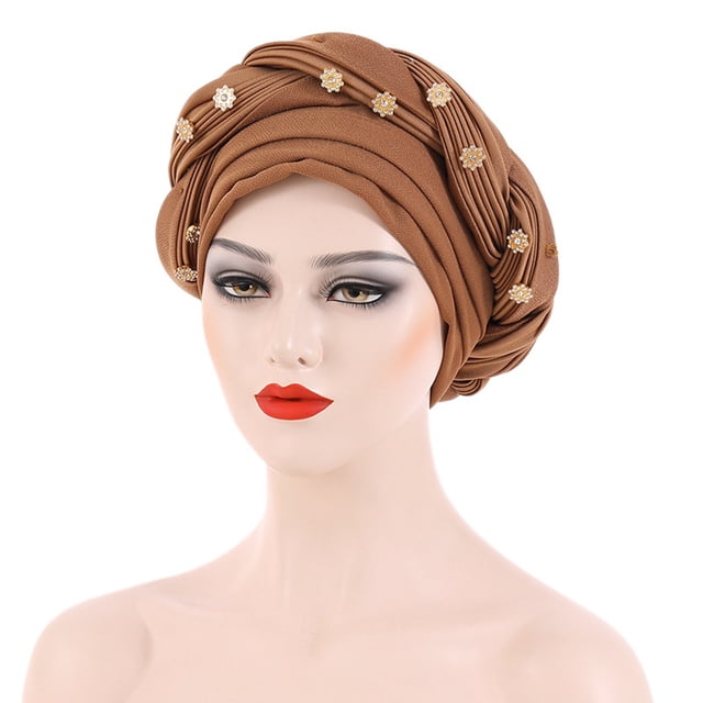 Harpily Fashion Women Beading Braid Hat Muslim Ruffle Cancer Wrap Cap Sleep Caps Satin Lined Hair Bonnets