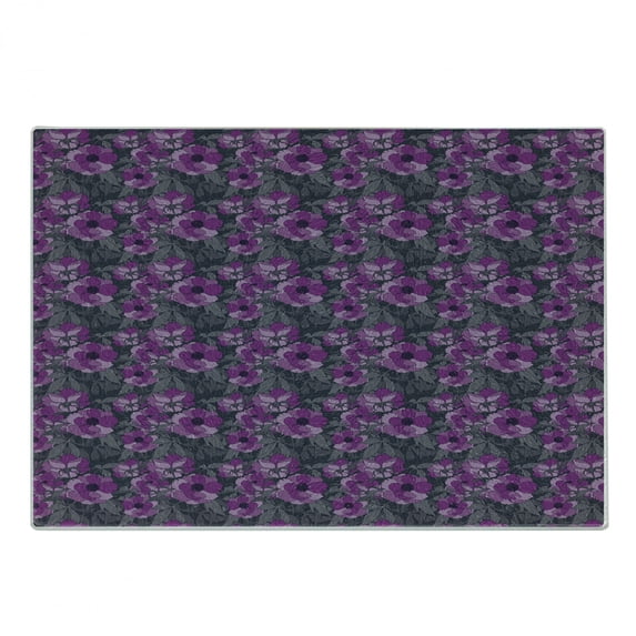 Floral Cutting Board, Violet Tones Grungy Look Flower Print Mystical Wild Rose, Decorative Tempered Glass Cutting and Serving Board, in 3 Sizes, by Ambesonne
