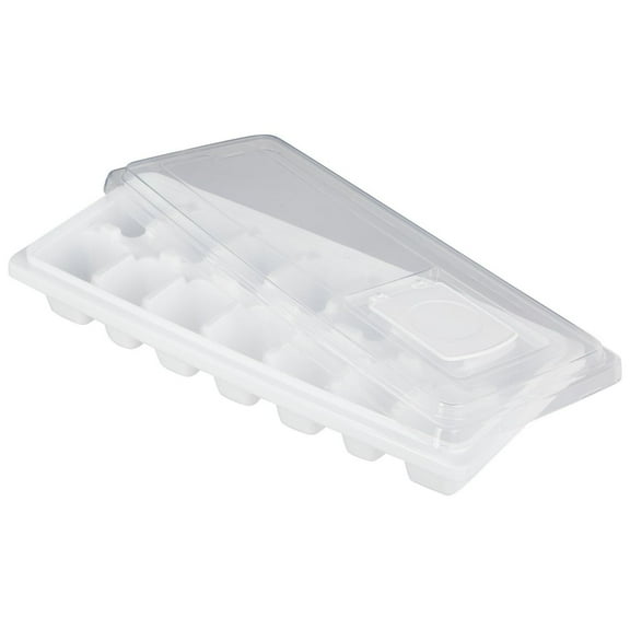 Mainstays Plastic Ice Cube Tray with 14 Ice Cube Molds and Removable Lid, White