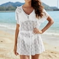 thumbnail image 2 of Swimsuit Coverups for Women Lace Beach Cover Up Bathing Suit Swim Dress Women's Loose Beach Cover Hollowed Out Short Sleeved Swimsuit Cover Up, 2 of 9